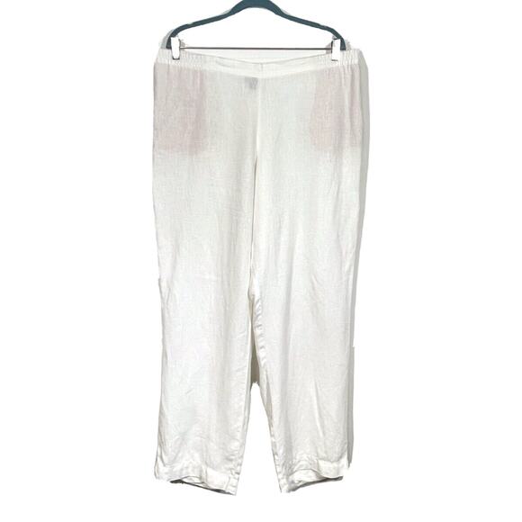 J Jill Pants Women's Size Large White 100% Linen Flat Front Pull On Crop Pockets - Picture 1 of 11